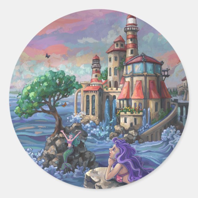 Schloss Mermaid Runder Aufkleber (Vorderseite)