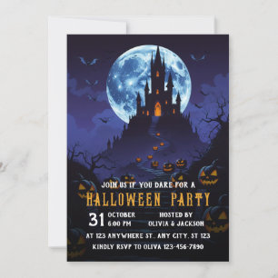 Schloss mit dem Mond, KürbisHalloween Einladung