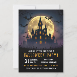 Schloss mit Vollmond, Nacht, Halloween Einladung