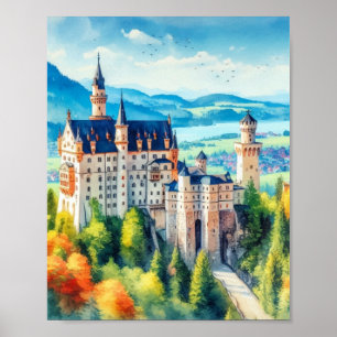 Schloss Neuschwanstein Deutschland Wasserfarbe Poster