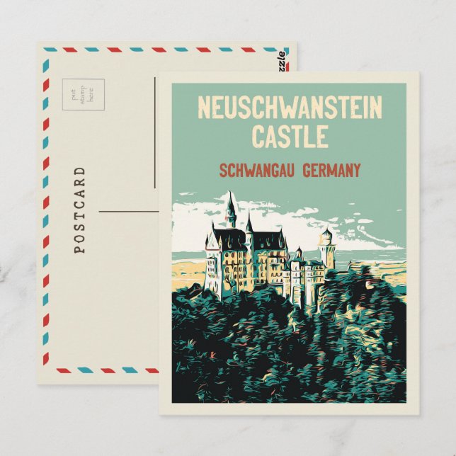 Schloss Neuschwanstein in Schwangau, Deutschland P Postkarte (Vorne/Hinten)