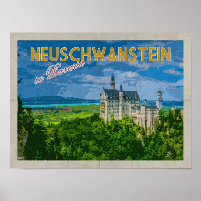 Schloss Neuschwanstein Ruhige Vintage Reise Poster (Vorne)