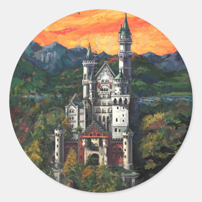 Schloss Neuschwanstein Runder Aufkleber (Vorderseite)