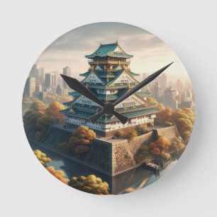 Schloss Osaka Japan Landschaft Vintage Reise Runde Wanduhr