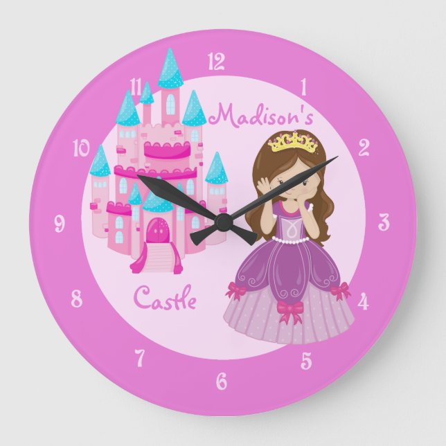 Schloss Princess Custom Pink Clock Große Wanduhr (Vorderseite)