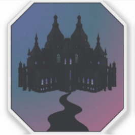 Schloss-Silhouette am windenden Pfad unter der Aur Aufkleber