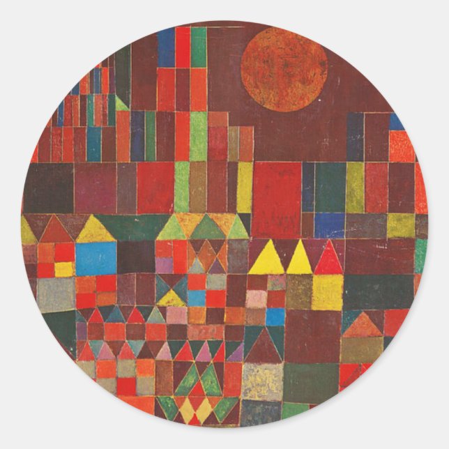 Schloss und Sonne, Paul Klee Expressionismus Runder Aufkleber (Vorderseite)