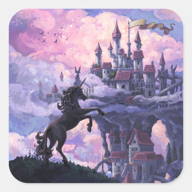 Schloss Unicorn Quadratischer Aufkleber (Vorderseite)