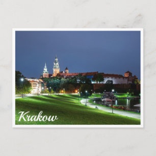 Schloss Wawel in der Nacht in Krakau, Polen Postkarte