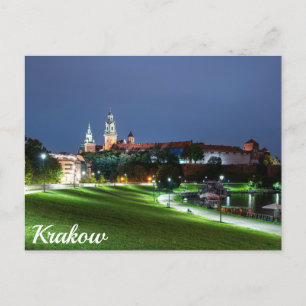 Schloss Wawel in der Nacht in Krakau, Polen Postkarte