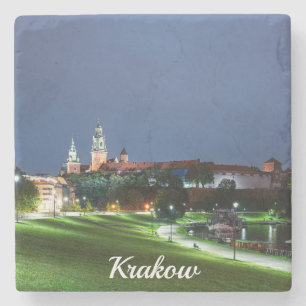 Schloss Wawel in der Nacht in Krakau, Polen Steinuntersetzer