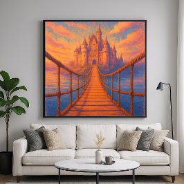 Schlossbrücke - Pastellmalerei-Stil Fantasy-Art Poster