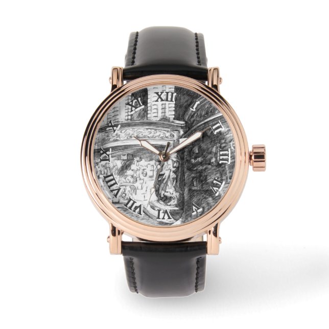 Schlosspencilart Monochrome Schwarz & Weiß Armbanduhr (Vorderseite)