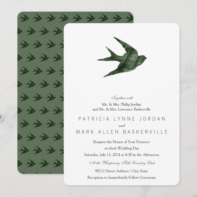 Schlucken (Letterpress-Stil) Wiederholung Elegant Einladung (Vorne/Hinten)