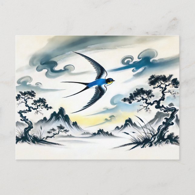 Schlucken Sie durch den Himmel in chinesischer Tin Postkarte (Vorderseite)