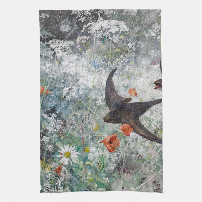 Schlucken und Blume Field, Bruno Liljefors Geschirrtuch (Vertikal)