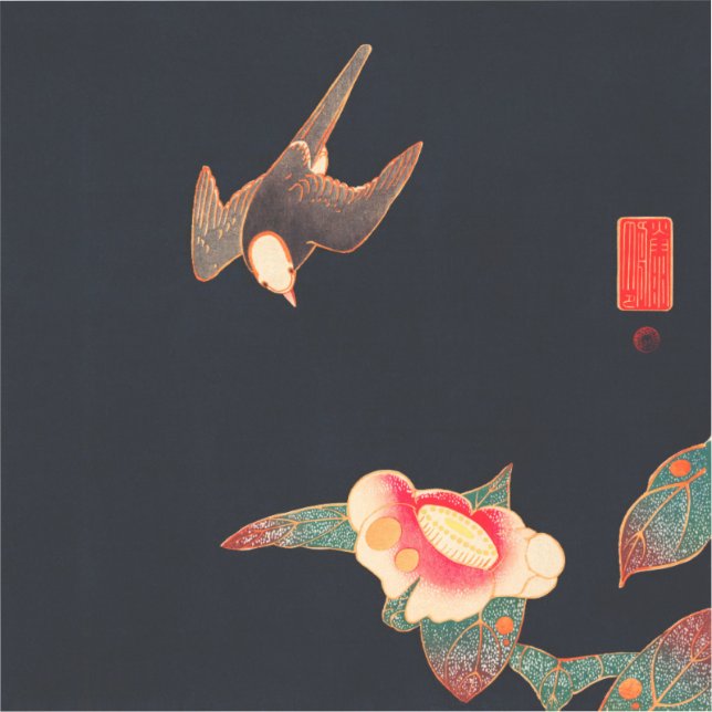 Schlucken und Kamelien Blume Vintag Bird Japanisch Aufkleber (Vorderseite)