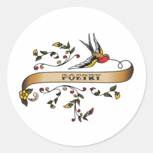 Schlucken und Scroll mit Poesie Runder Aufkleber