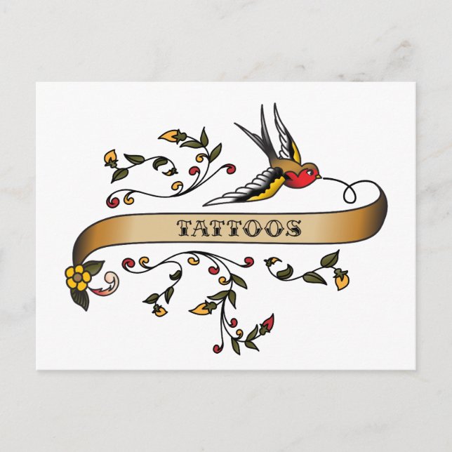 Schlucken und Scroll mit Tattoos Postkarte (Vorderseite)
