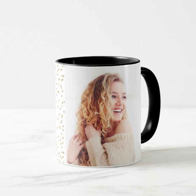 Schluckstürmer, elegantes Goldpolka-Dot-Foto Tasse (VorderseiteRechts)