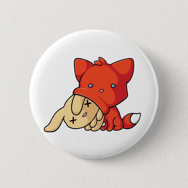 SCHLUP Fox, der Kaninchen isst Button (Vorderseite)