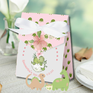 Schlüpfender Dino mit rosa Schleife Baby Shower Geschenkschachtel