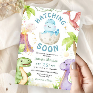 Schlüpft bald Junge Dinosaurier Baby Shower Einladung