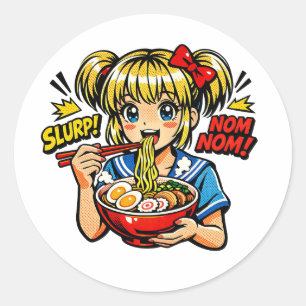 Schlürf-Nom-Anime-Mädchen-Ramen-Nudeln Runder Aufkleber