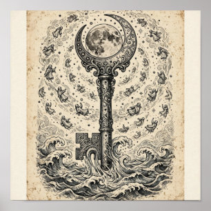 Schlüssel der Gezeiten Kunstprint — Gothic Holzsch Poster