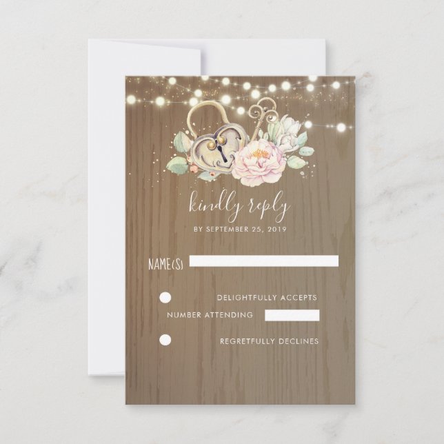 Schlüssel und Liebe sperren Hochzeit RSVP Karte (Vorderseite)