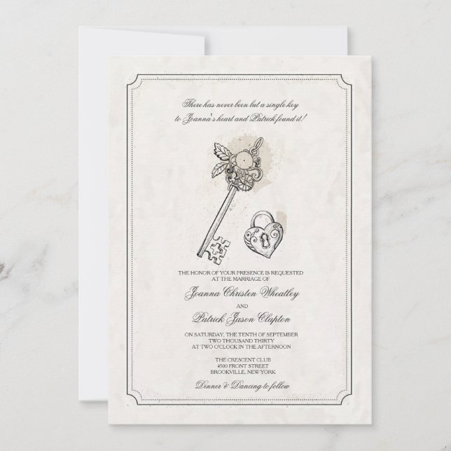 Schlüssel zu meinen Herz-Hochzeitseinladungen Einladung (Vorderseite)