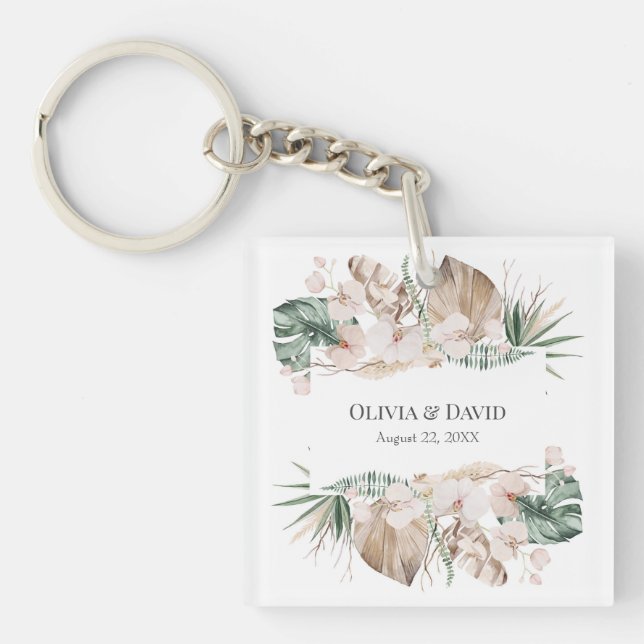 Schlüsselanhänger Boho Tropical Orchid und Monster (Vorderseite)