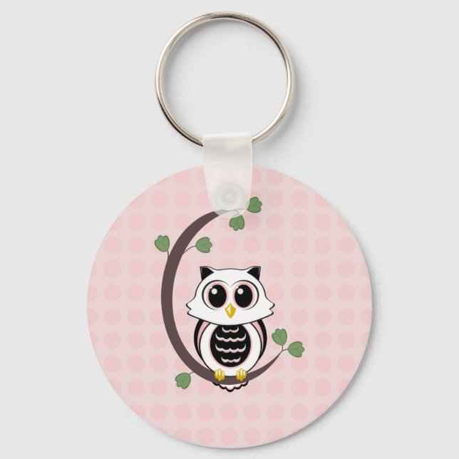 Schlüsselanhänger für niedliche Eule und Polka Dot (Vorderseite)