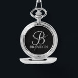 Schlüsselanhänger für personalisierte Skriptmonogr Armbanduhr<br><div class="desc">Personalisiert Monogram und Name Gift zeichnen sich durch personalisierte Monogramm im Schriftart-Stil und den Namen im klassischen weißen Serif-Schriftart auf schwarzem Hintergrund aus. Perfekt als Urlaubsgeschenke,  Familienfavoriten und für alle besondere Anlässe Wiedersehen.</div>