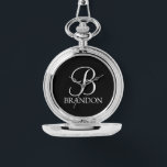 Schlüsselanhänger für personalisierte Skriptmonogr Armbanduhr<br><div class="desc">Personalisiert Monogram und Name Gift zeichnen sich durch personalisierte Monogramm im Schriftart-Stil und den Namen im klassischen weißen Serif-Schriftart auf schwarzem Hintergrund aus. Perfekt als Urlaubsgeschenke,  Familienfavoriten und für alle besondere Anlässe Wiedersehen.</div>