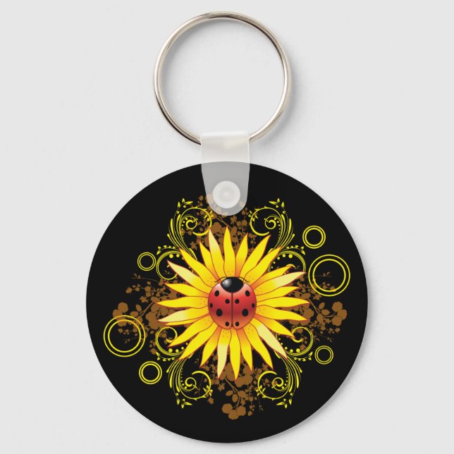 Schlüsselanhänger Ladybug und Sonnenblumen (Vorderseite)