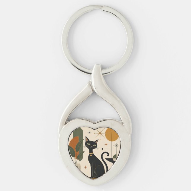 Schlüsselanhänger Mid-Century-Katze (Vorderseite)