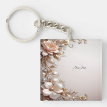 Schlüsselanhänger mit zarten rosa und weißen Blume