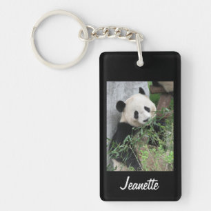 Schlüsselanhänger, Rechteckige Panda auf schwarz Schlüsselanhänger