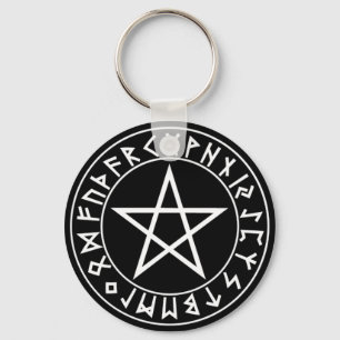 Schlüsselanhänger Rune-Pentagramm auf Schwarzem