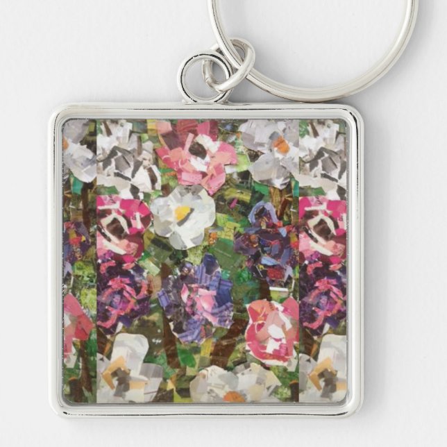Schlüsselkette der rosa PapierBlumen-Collage Schlüsselanhänger (Vorne)