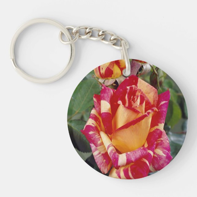 Schlüsselkette für gelb rosa Rosen Schlüsselanhänger (Vorderseite)
