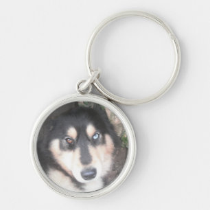 Schlüsselkette Husky Ein blaues Auge ein braunes A Schlüsselanhänger