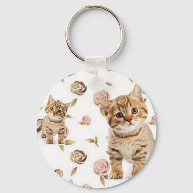 Schlüsselkette Kitten Cat Floral Schlüsselanhänger (Vorderseite)