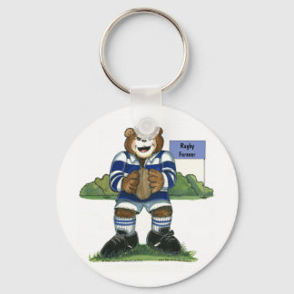 Schlüsselkette - Männlicher Rugby-Bär in blau Schlüsselanhänger