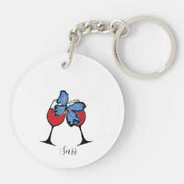 Schlüsselkette : Weinbrille mit Schmetterling Schlüsselanhänger