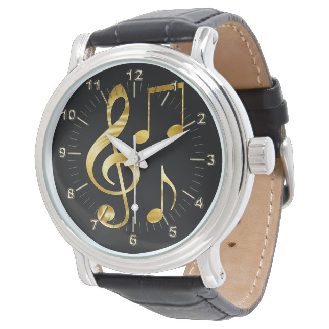 Schlüsselnotizen für die goldene Geige Armbanduhr (Schrägansicht)