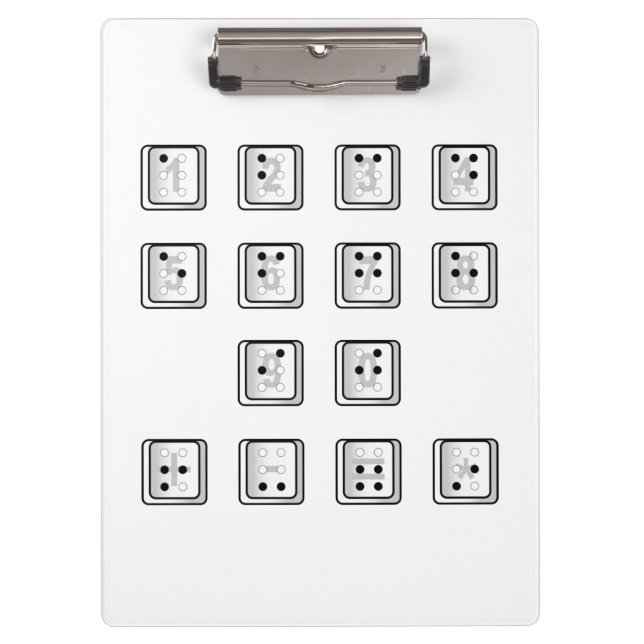 Schlüsselnummern des Braille-Computers Klemmbrett (Vorderseite)