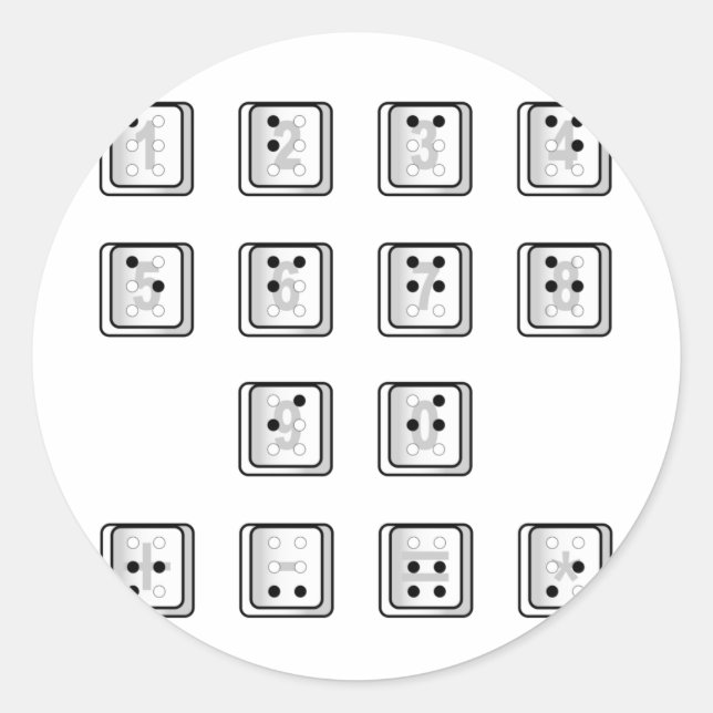 Schlüsselnummern für Braille-Computer Runder Aufkleber (Vorderseite)