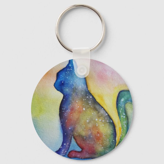 Schlüsselring für die Wasserfarbe Katze Schlüsselanhänger (Vorderseite)